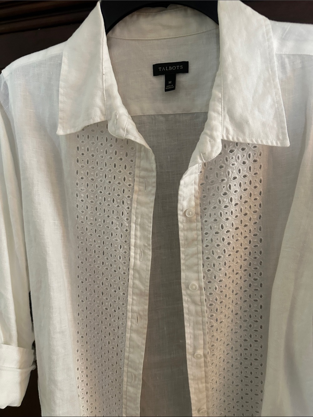 Talbots White Linen Eyelet Button-Down Shirt - Women